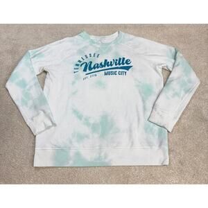 S Apparel Blue White Tie Dye Crewneck Nashville TN Music City Sweatshirt Size L